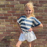 Girls Heathered Stripe V Neck Knit Top
