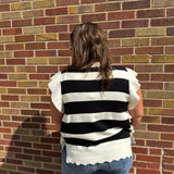 Plus Bold Stripe Sweater Top w/Ruffled Sleeve