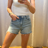 Distressed Hem Denim Shorts