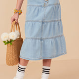 Girls Button Fly Tiered Denim Skirt
