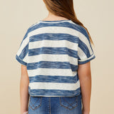 Girls Heathered Stripe V Neck Knit Top