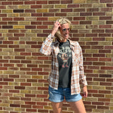 Round Hem Plaid Button Down Shirt w/Front Pocket
