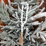 Distressed White Wood Bead Loop w/ Tassel