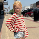 Girls Cropped Crocheted Knit Striped Top