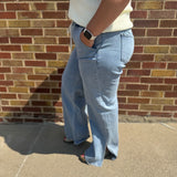 High Rise Drawstring Waistband Side Slit Wide Leg Vervet Jeans
