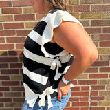 Plus Bold Stripe Sweater Top w/Ruffled Sleeve
