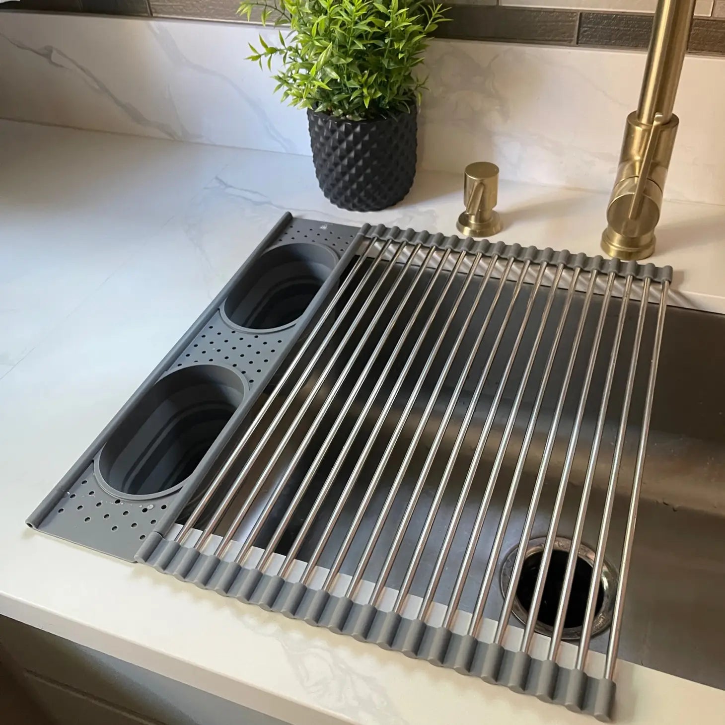 dish drying rack with plants Roll Up Silicone & Steel Dish Drying Rack – MarketPlaceManning