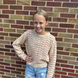 Girls Crewneck Wavy Pointelle Sweater