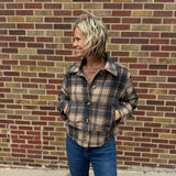 Cropped Plaid Button Down Jacket w/ Pockets
