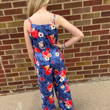 Girls Blue/Coral Floral Jumpsuit