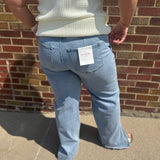 High Rise Drawstring Waistband Side Slit Wide Leg Vervet Jeans