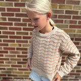 Girls Crewneck Wavy Pointelle Sweater