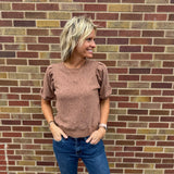 Pleated Sleeve Floral Knit Top