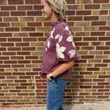 Washed Suede Top w/Floral Applique