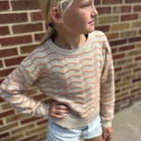 Girls Crewneck Wavy Pointelle Sweater