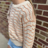 Girls Crewneck Wavy Pointelle Sweater