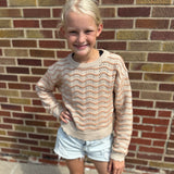 Girls Crewneck Wavy Pointelle Sweater