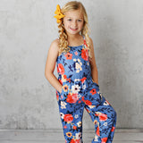 Girls Blue/Coral Floral Jumpsuit