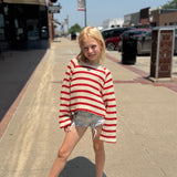 Girls Cropped Crocheted Knit Striped Top