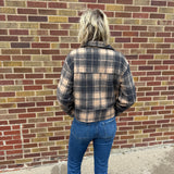 Cropped Plaid Button Down Jacket w/ Pockets