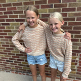 Girls Crewneck Wavy Pointelle Sweater