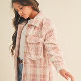 Girls Double Pocket Plaid Shacket