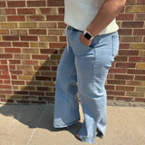 High Rise Drawstring Waistband Side Slit Wide Leg Vervet Jeans