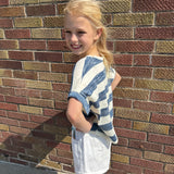 Girls Heathered Stripe V Neck Knit Top