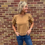 Pleated Sleeve Cotton Washed Top