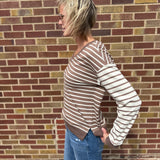 Stripe French Terry V-Neck Sweater