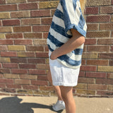 Girls Heathered Stripe V Neck Knit Top