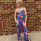 Girls Blue/Coral Floral Jumpsuit