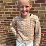 Girls Crewneck Wavy Pointelle Sweater