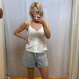 White Textured V-Neck Tank