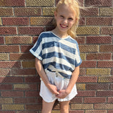Girls Heathered Stripe V Neck Knit Top
