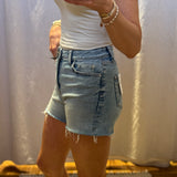Distressed Hem Denim Shorts