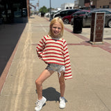 Girls Cropped Crocheted Knit Striped Top
