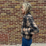 Cropped Plaid Button Down Jacket w/ Pockets