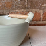 Set of 2 Stoneware Bowl, Wood & Metal Whisk