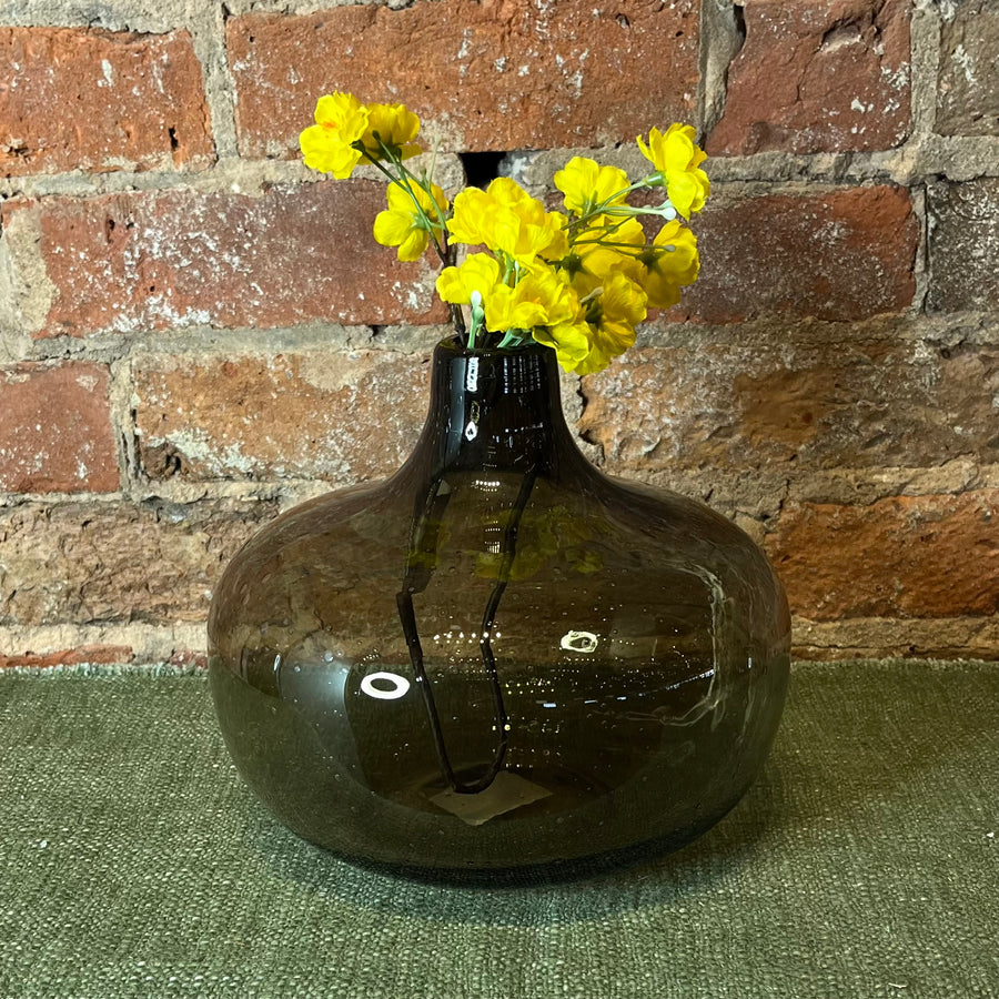 Sage Brown Handblown Bubbled Glass Vases