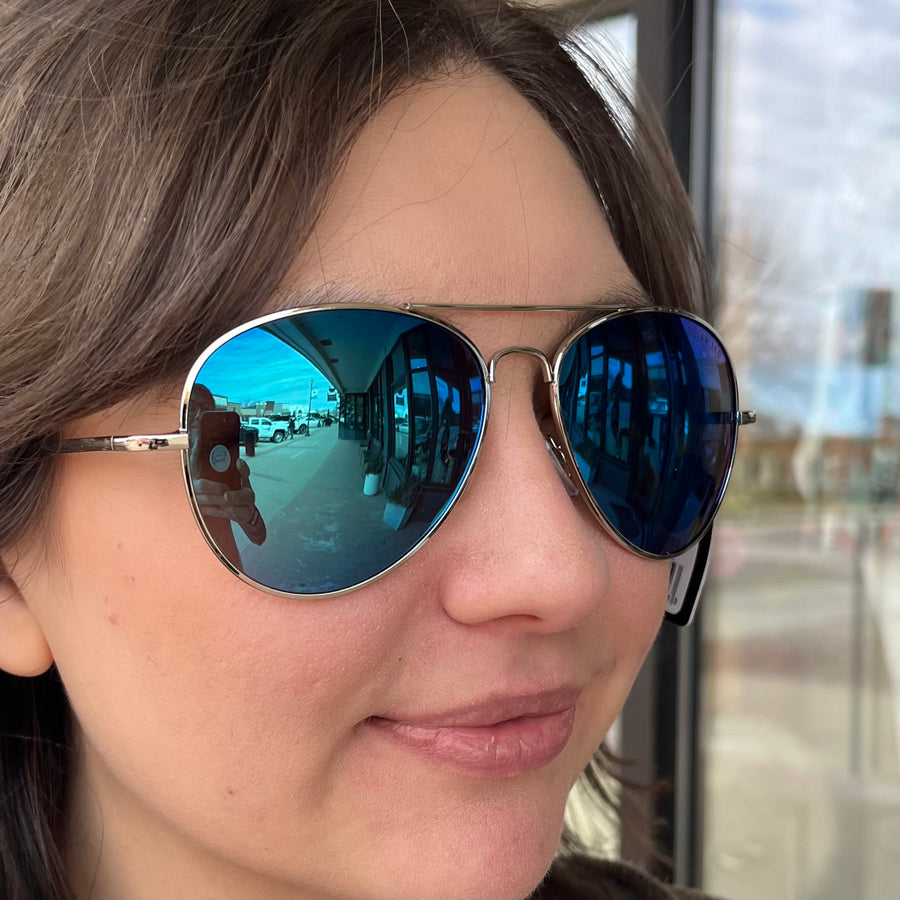 Blue Gem Color Lens Aviator Sunglasses