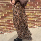 Leopard Print Pleated Flowy Skirt