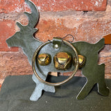 Leather/Metal Ring Deer Door Hanger w/ 3 Jingle Bells 8x7.75”