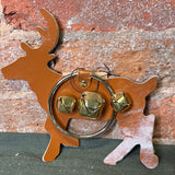 Leather/Metal Ring Deer Door Hanger w/ 3 Jingle Bells 8x7.75”