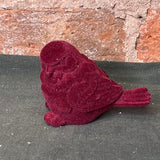 Flocked Burgundy Chickadee 3.75x3”