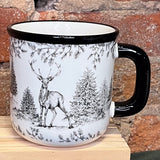 Black & Cream Ceramic Mug w/Woodland Deer Scene 18oz