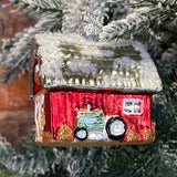 Red Winter Barn w/ Tractor Orn 3.5”