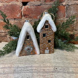 Snowy Glass Cabin Orn 6.5”