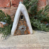 Snowy Glass Cabin Orn 6.5”