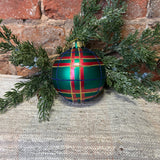 Glitter Lined Plaid Ball Orn 5”